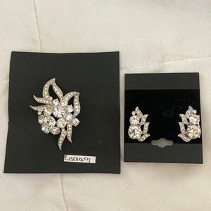 Eisenberg Ice Brooch and Earclips Set with Rhinestones signed